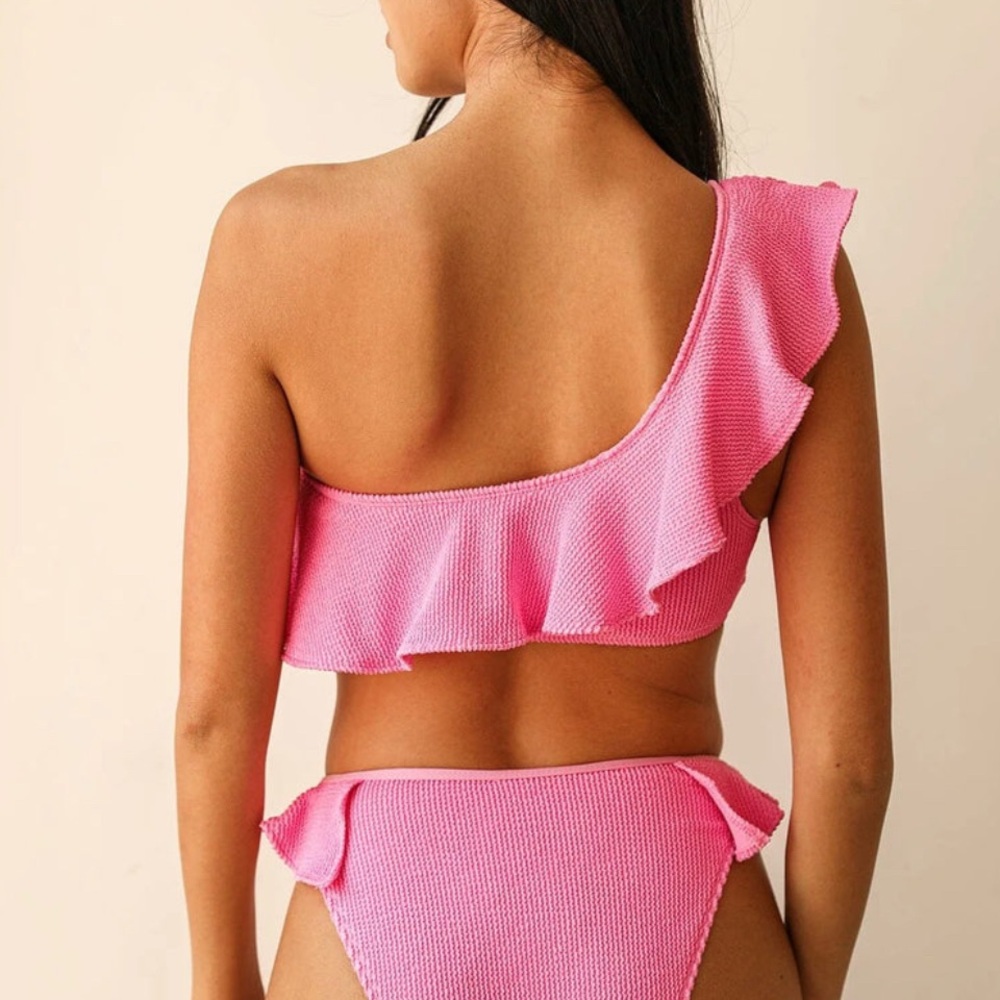 Pink Ruffled One-Shoulder Bikini Top - Picture 2 of 5